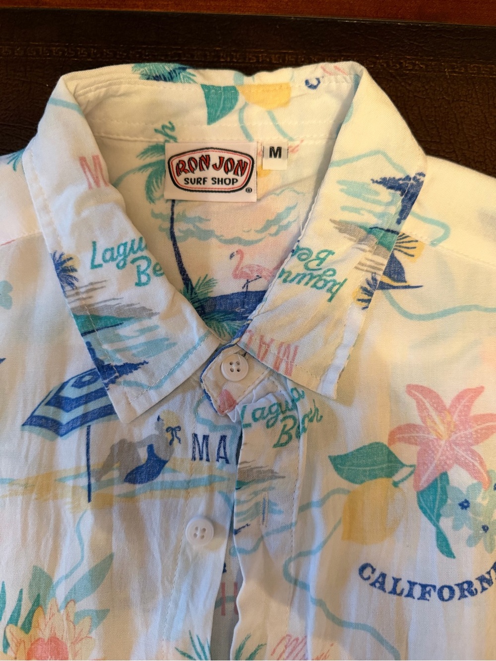 Ron Jon White Tropical Print Short Sleeve Button-Down Shirt